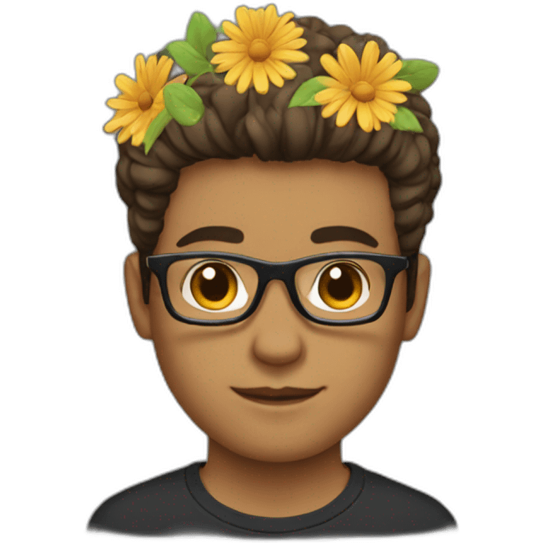 hawk hairstyle guy wearing glasses and dark t-shirt with flowers print emoji