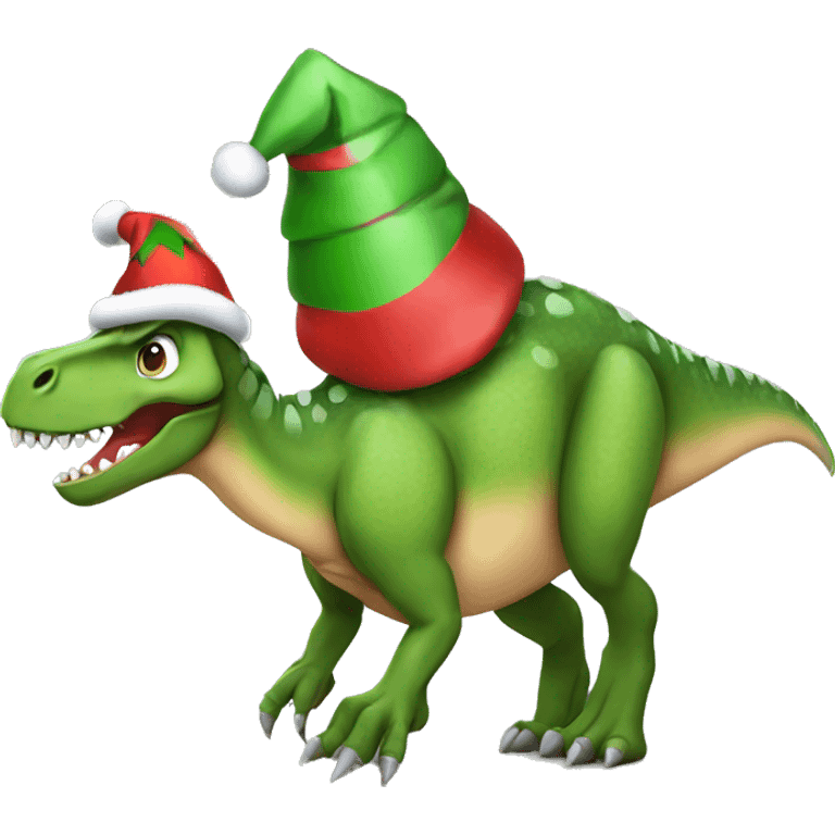 A dinosaur wearing a Christmas hat emoji