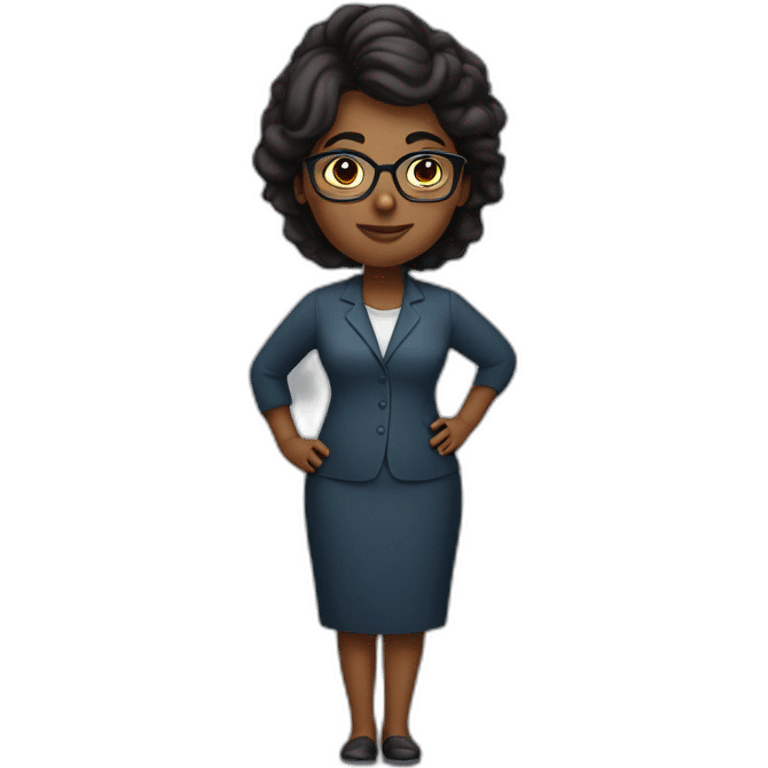 female dark skin overweight pharmacology teacher Indian Pakistani descent with glasses  emoji