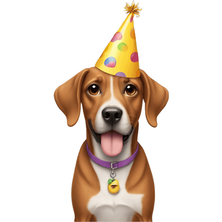 Dog wearing a birthday hat emoji