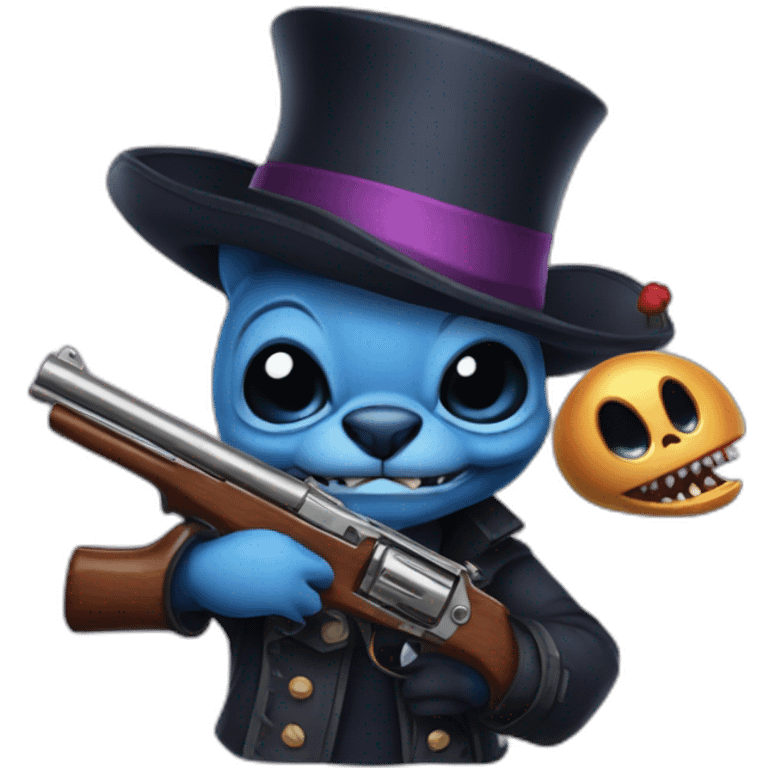 Stitch with top hat and an alien gun emoji