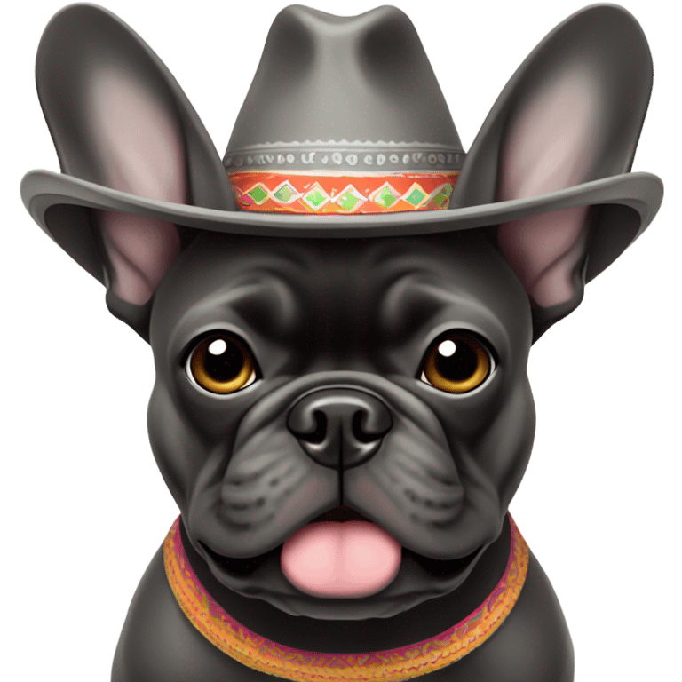 Dark grey French bulldog wearing sombrero emoji