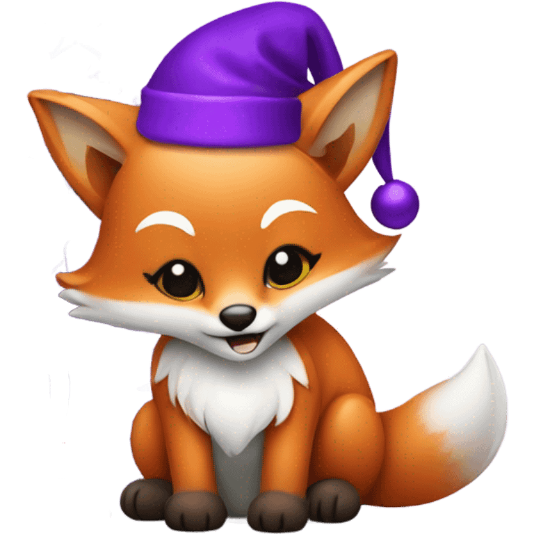 Baby fox with purple Santa hat sitting next to purple Christmas tree   emoji