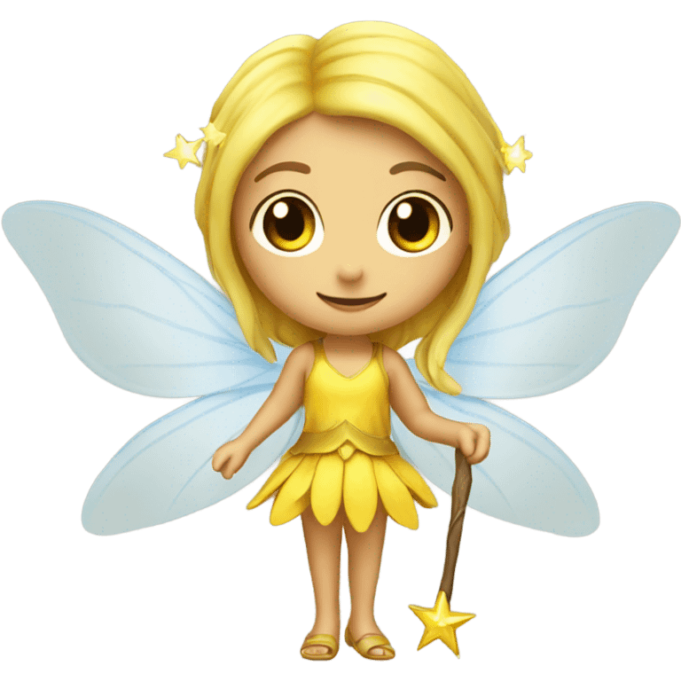 long hair Pixie fairy with yellow wings and wand  emoji