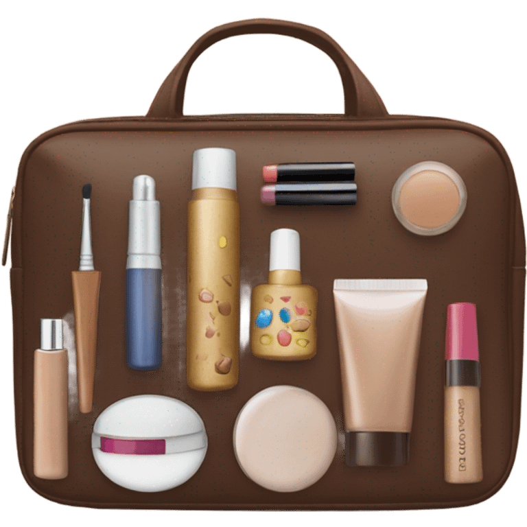 Brown Cosmetic Bag with cosmetics emoji