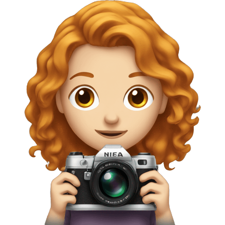 A girl ginger heair holding a camara emoji