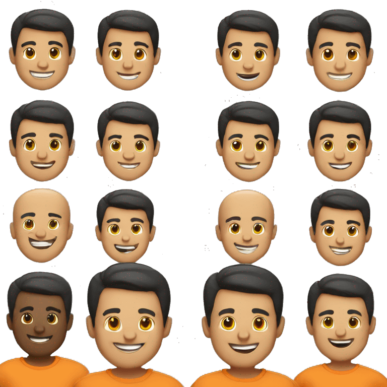 happy man, black straight short hair, light skin color, orange t-shirt emoji