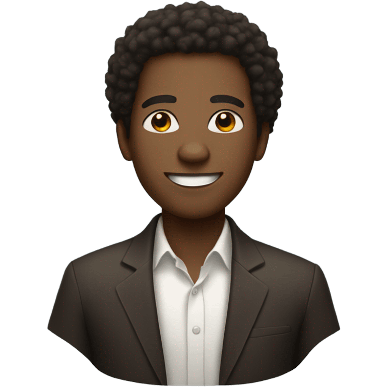 black man with afro, brown eyes, and a triangular smile emoji