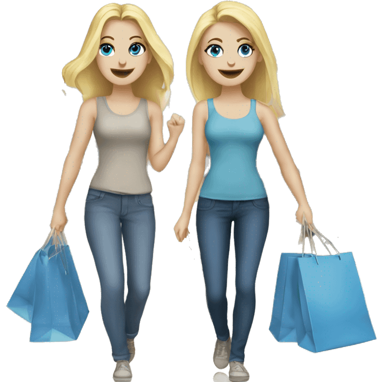 Two blonde white girls blue eyes shopping with bags emoji