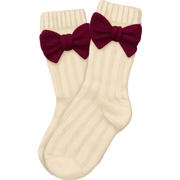 aesthetic biege socks with burgundy bows emoji