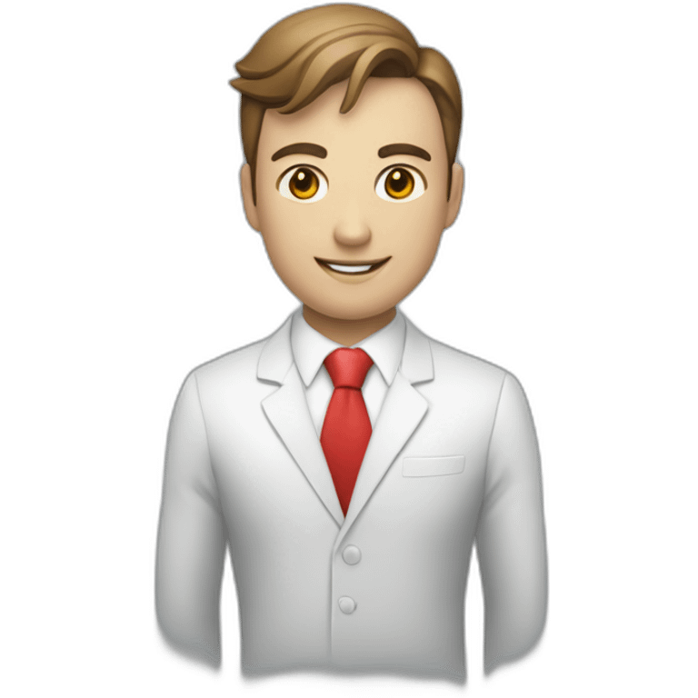 An employee of a real estate agency in a Superman suit with a red letter e on his chest emoji