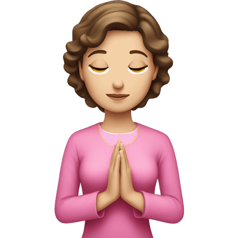 White brunette lady in pink praying catholic emoji