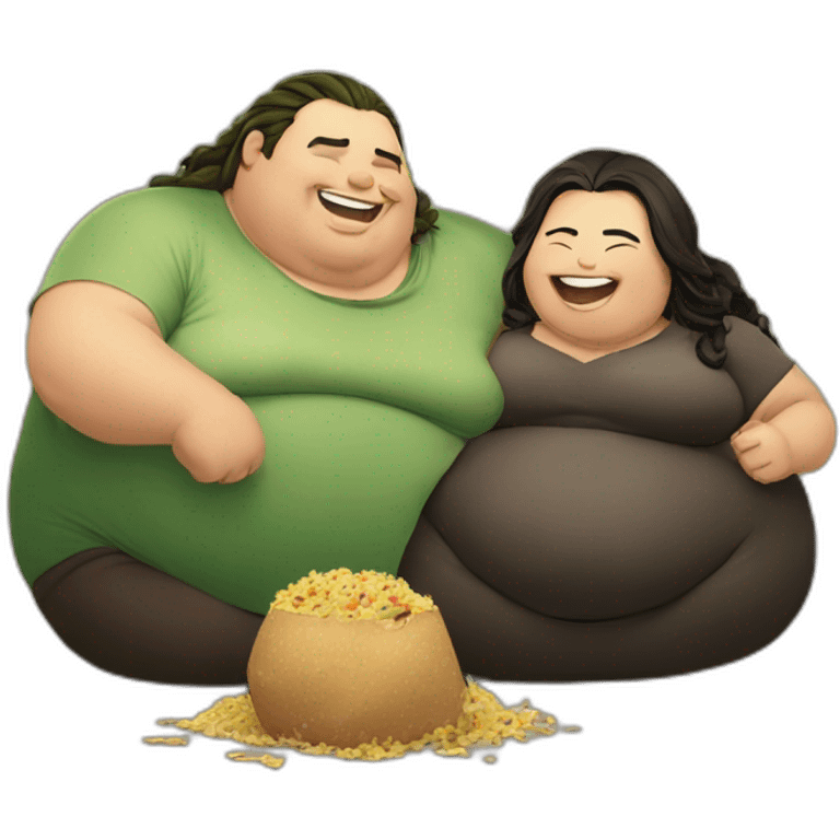 fat loki and fat silvi eating and laughing adn rolling on ground emoji