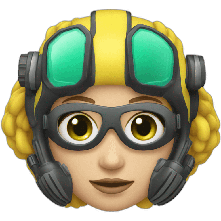 woman scubadiver with diving fins, in her face green and blue eyes emoji