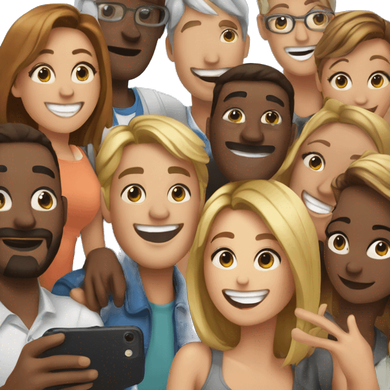 Group of happy people taking selfie emoji