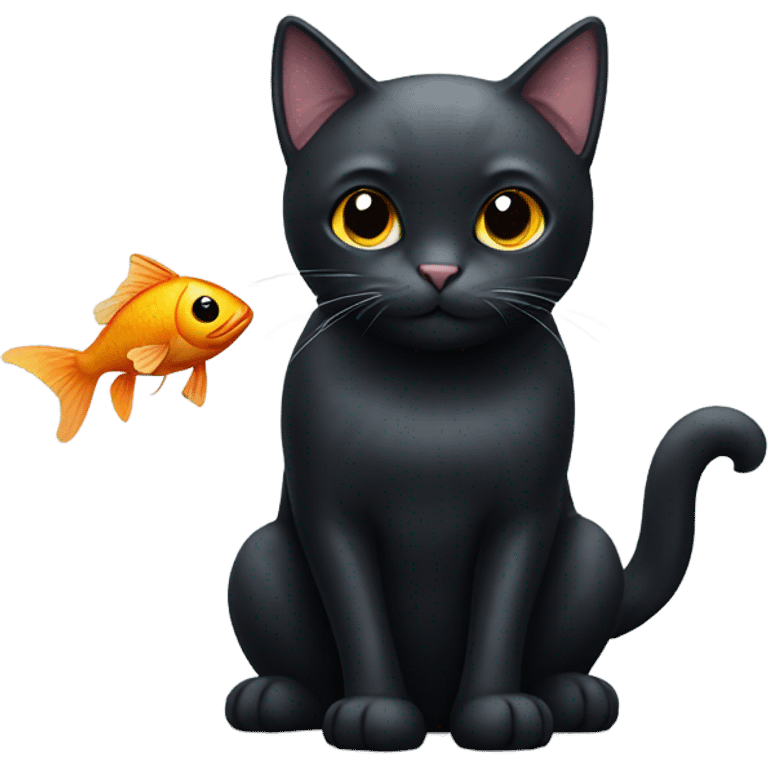 Black Cat with a fish friend emoji