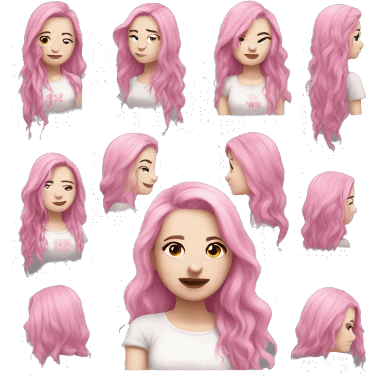 teenager female feeling loved, white skin, pink hair, punk dress up emoji