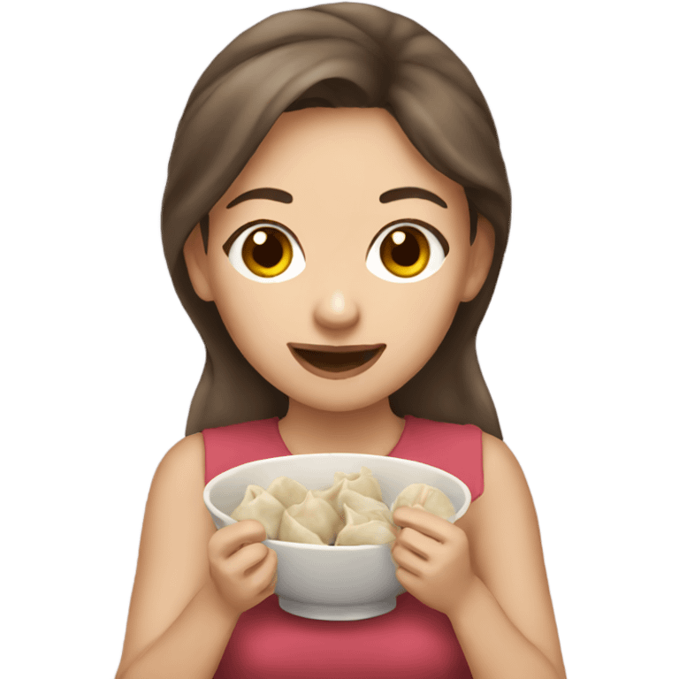 Brown hair Girl eating dumplings emoji