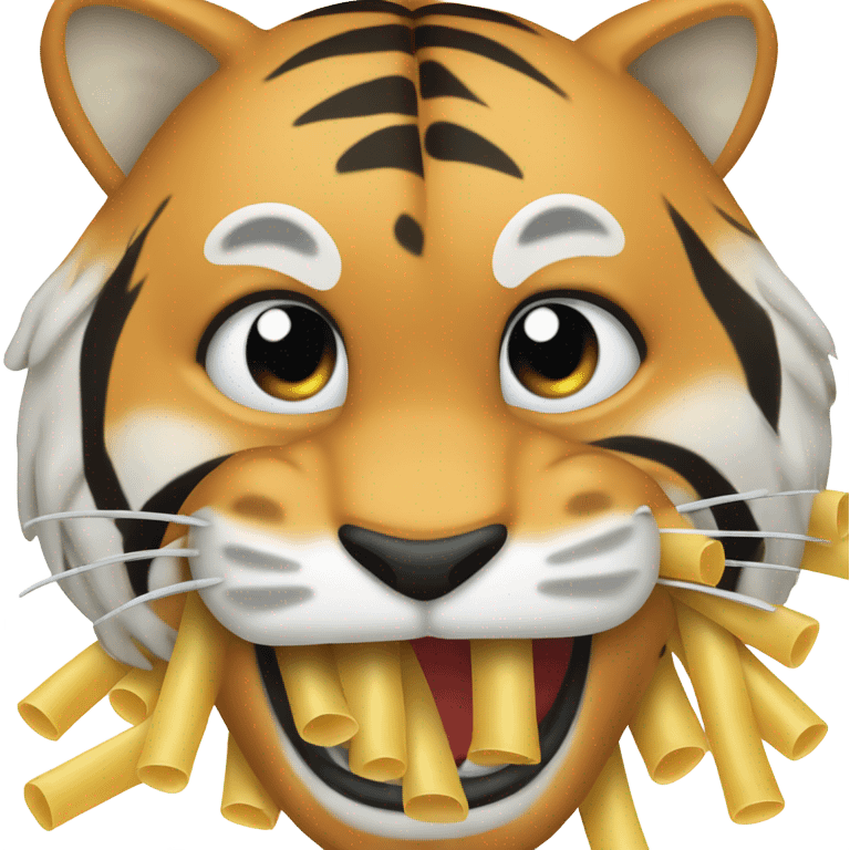 Tiger with pasta hanging out of its mouth emoji