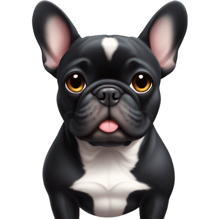 French bulldog, black, a tiny white spot om the middle of the chest, blow a kiss emoji