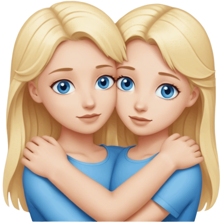 Two blonde girls with blue eyes hug each other emoji