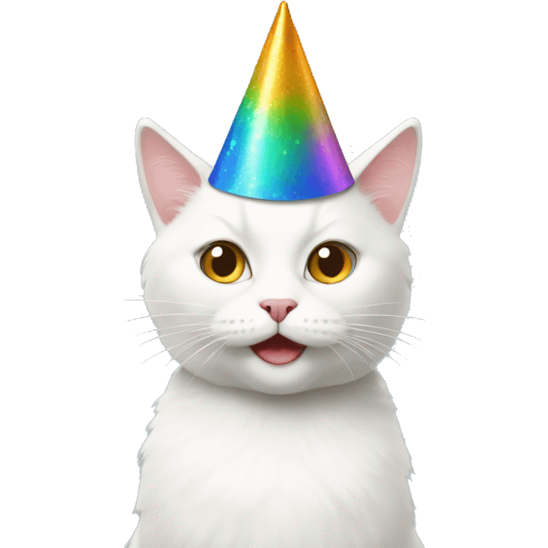 white Cat with a party hat emoji