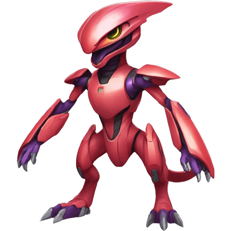 a Genesect-Raptor-Fakémon—hybrid with a futuristic visor-helmet full body emoji