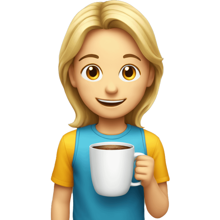 smiling boy with smiling girl with cup indoors emoji