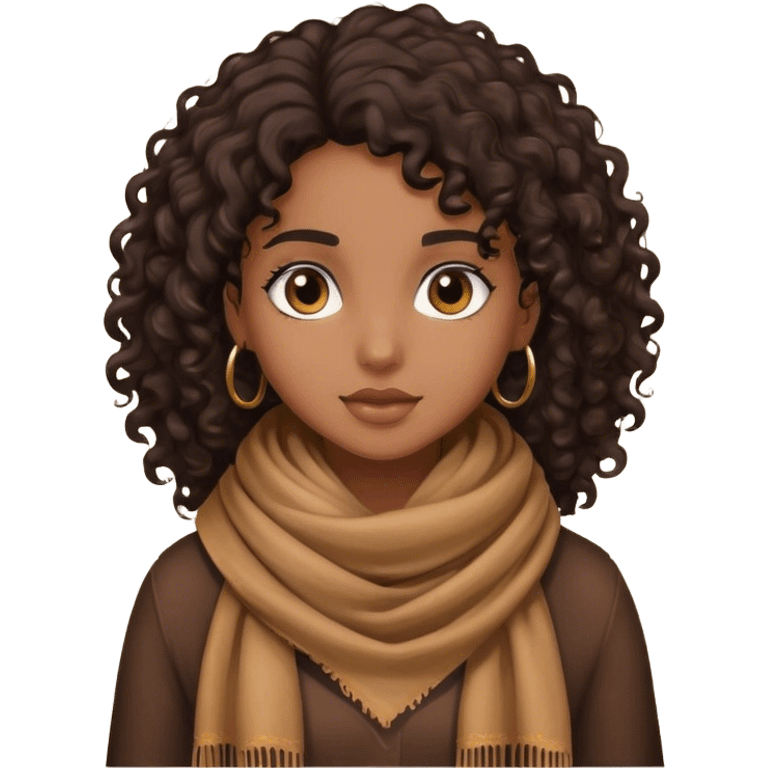 girl with dark curly hair in a brown scarf emoji