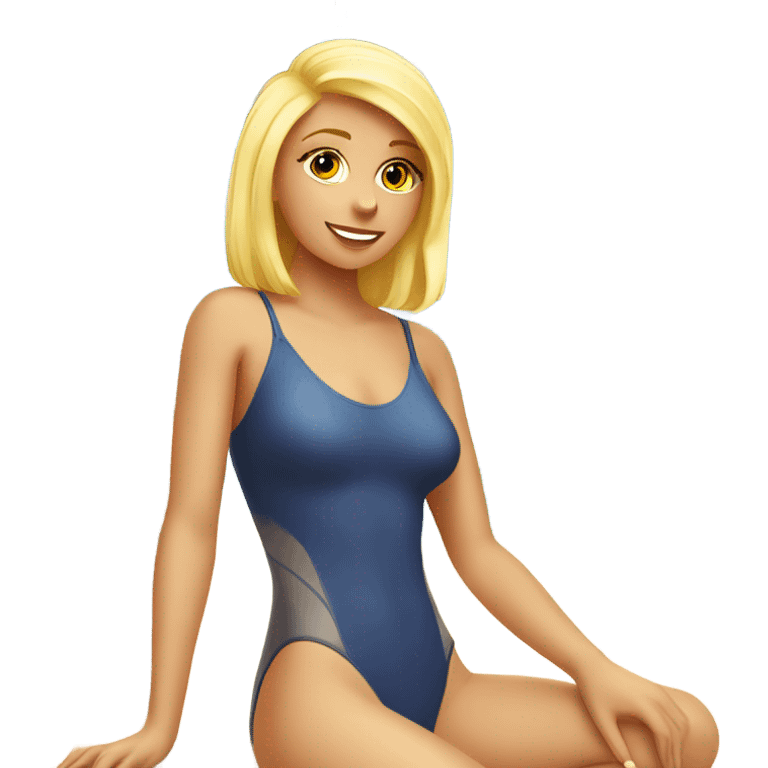 blonde girl sunbathing on the sand in a swimsuit against the backdrop of palm trees emoji