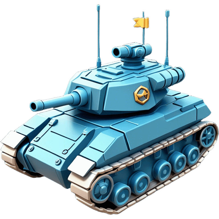 Clash of Clans aesthetic: Cinematic Playful Space Tank Emoji, rendered in a 3D vector-style similar to standard emojis with minimal shading and bold, simplified shapes. A robust, isometric armored vehicle with sleek futuristic plating and energy cannons, softly glowing with a high-tech cosmic combat charm. Simplified yet unmistakably iconic, highly detailed and consistent, glowing with a soft radiant shine and high gloss. Stylized with a touch of intergalactic warfare and a soft glowing outline, capturing the essence of a futuristic battle machine with a friendly, playful spirit! emoji