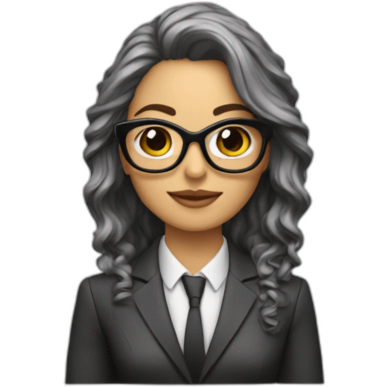 Mujer blanca pelo largo emprendedora con blazer y gafas emoji