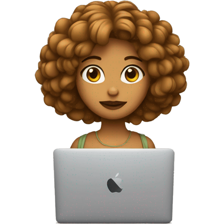 Chica con pelo marrón con una MacBook  emoji