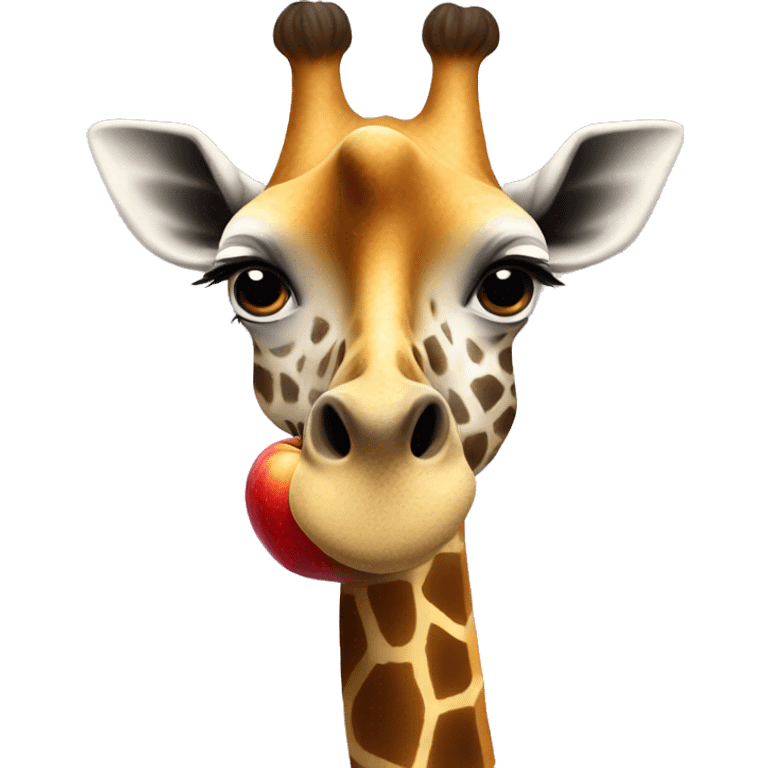 A Giraffe holding a really big apple  emoji