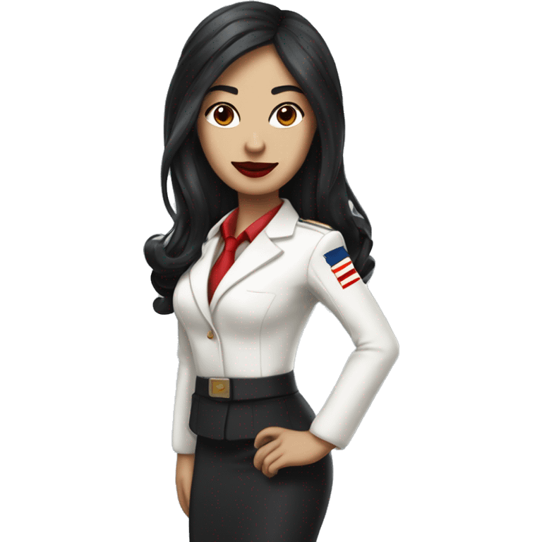 Flight attendant with long black hair, red lips and white skin with a pilot man with beige skin and black hair emoji