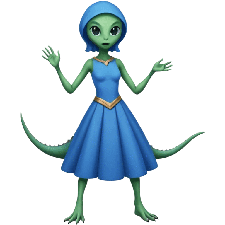 a reptilian alien woman full body, in blue dress emoji