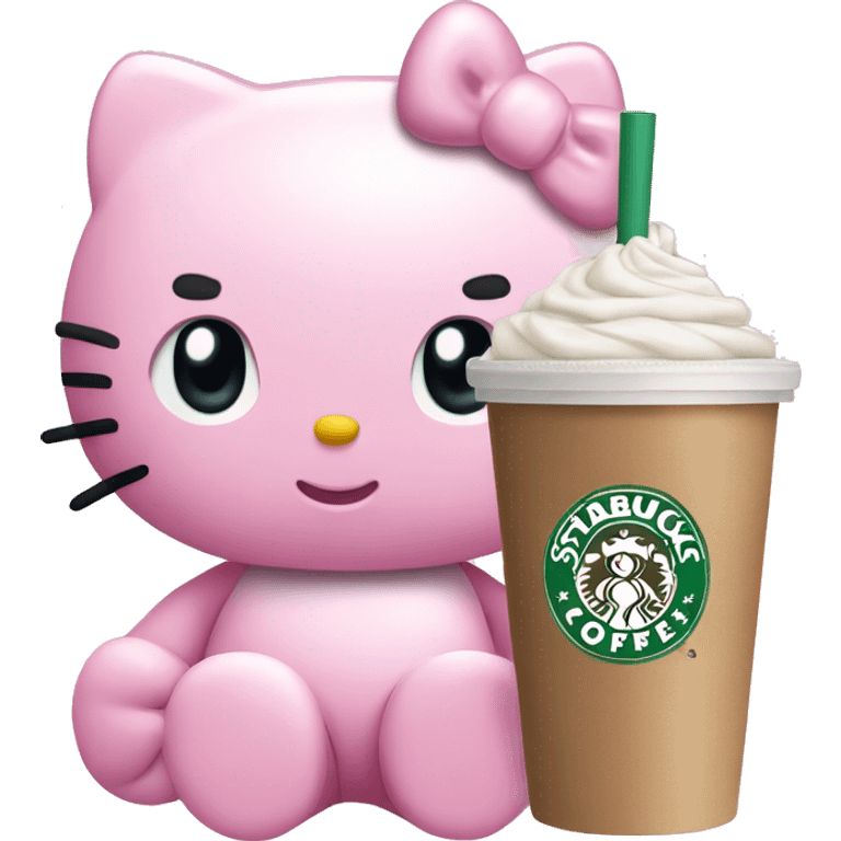 hello kitty in baby pink color holding a starbucks cup emoji