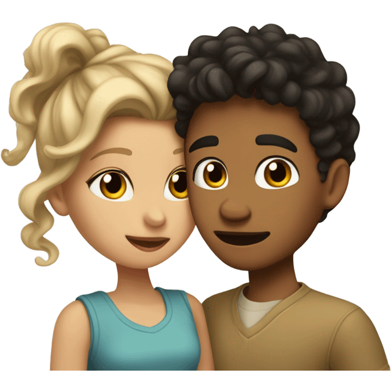 blonde wavy hair girl and hispanic boyfriend with dark hair kissing emoji