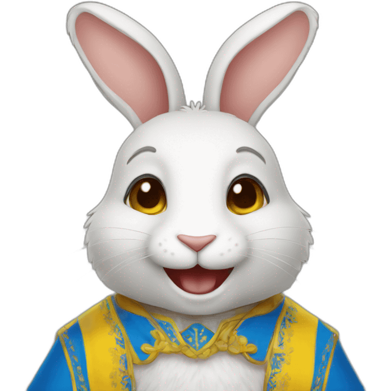 smiling rabbit dressed in a costume  Ukrainian flag emoji