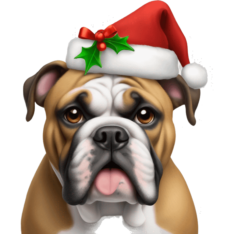 Only Black English bulldog in Christmas hat emoji