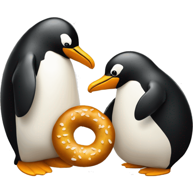 One bretzel and one pinguin hugging each other emoji