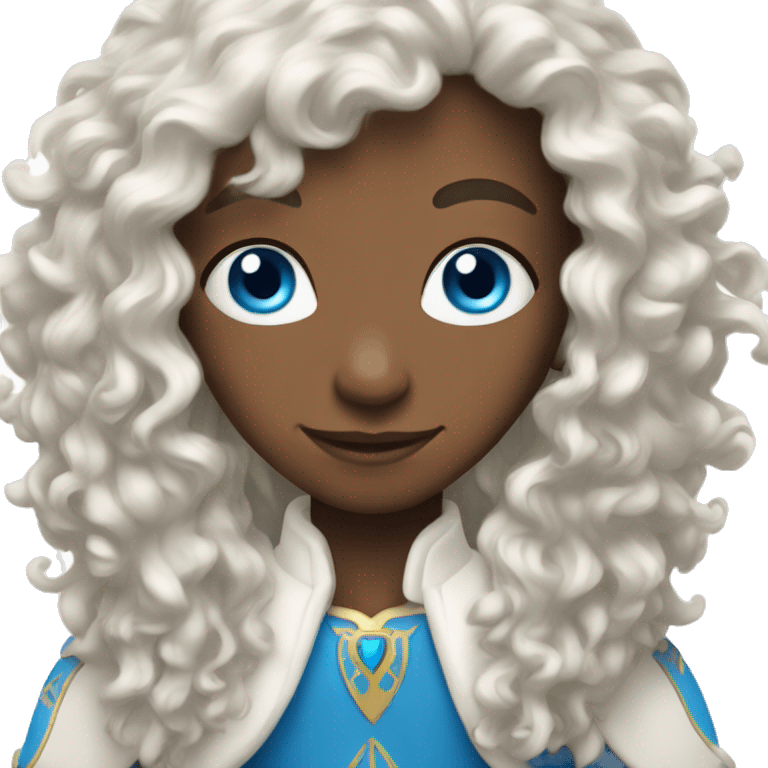 White Elf with long brown curly hair and blue eyes emoji