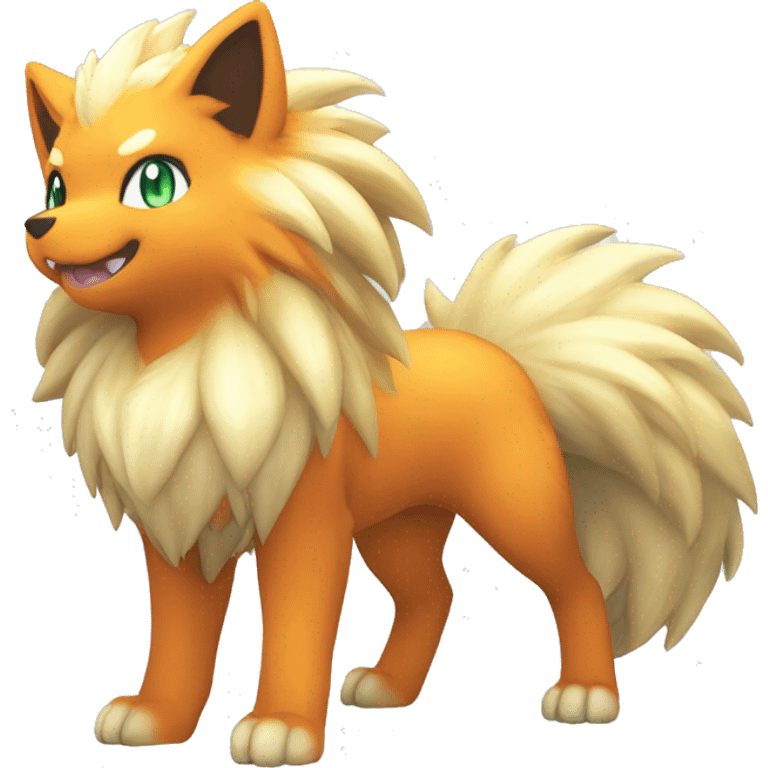 Colorful Shiny Kawaii Cute Arcanine—Vulpix-Ninetails-Fakémon-Pokémon full body emoji