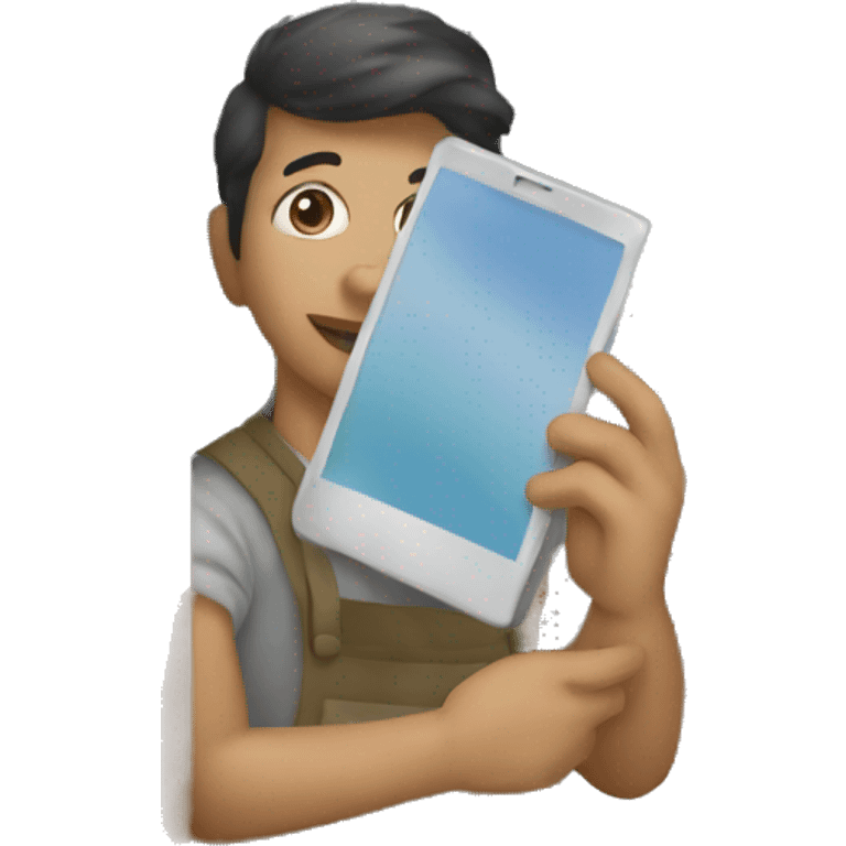 painter holding phone by window emoji