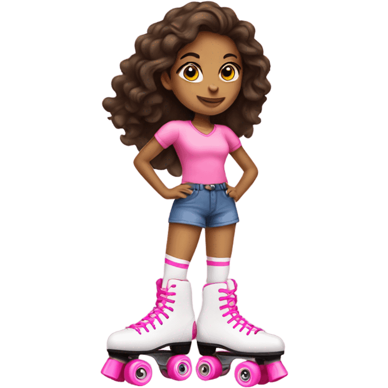 Brunette with pink roller skates emoji