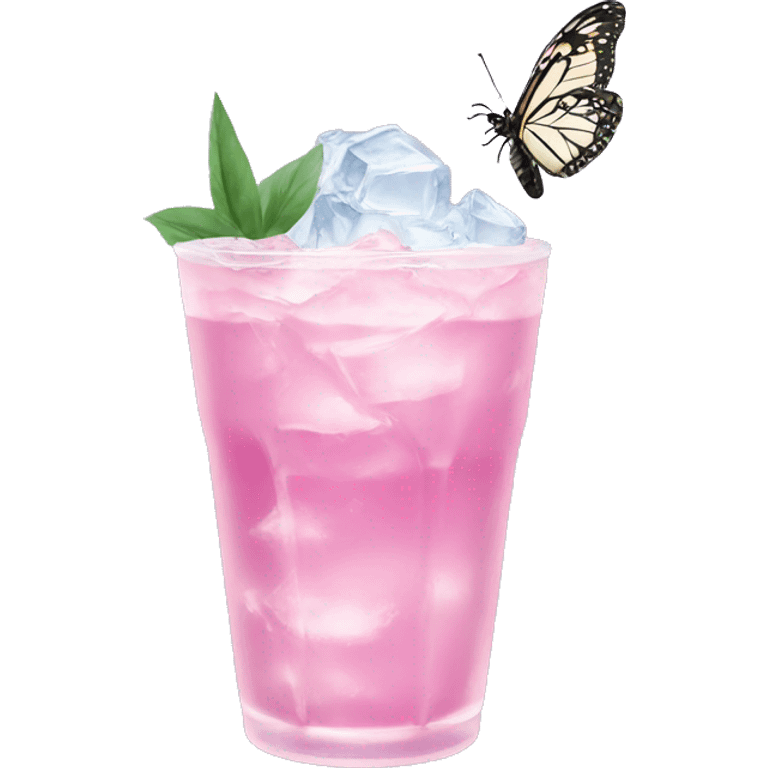 Pastel Pink-purple drink with butterfly shaped ice emoji