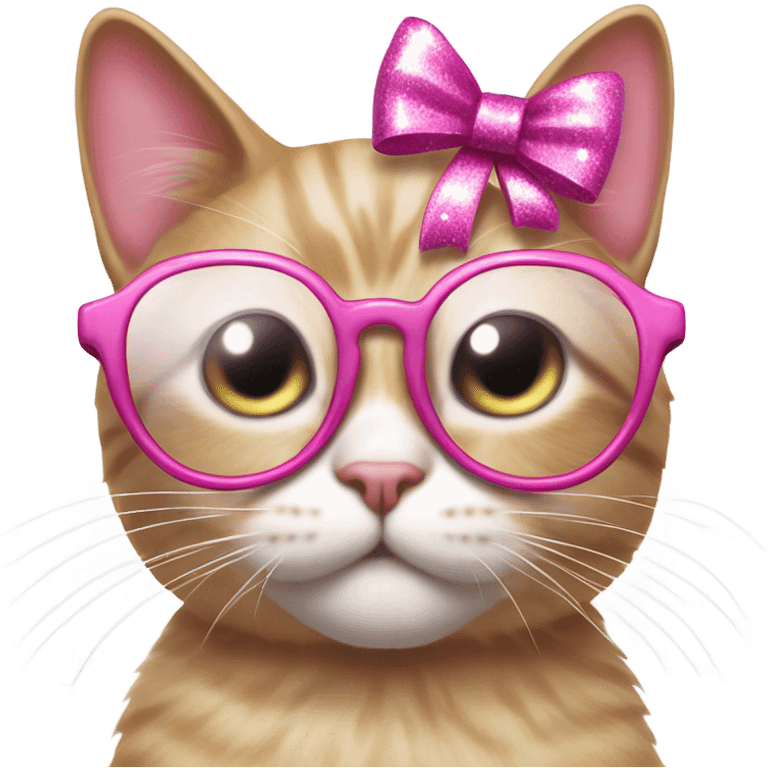 Cat with pink glittery bow and cute glasses emoji