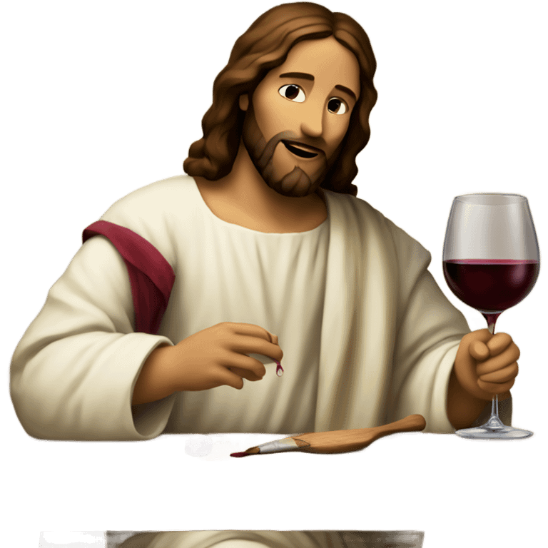 Jesus Christ drinking wine and painting a canvas emoji