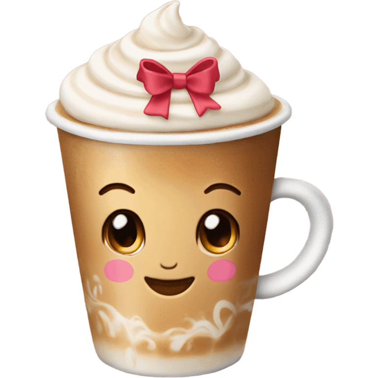 A really cute latte with bows and it’s really cute emoji