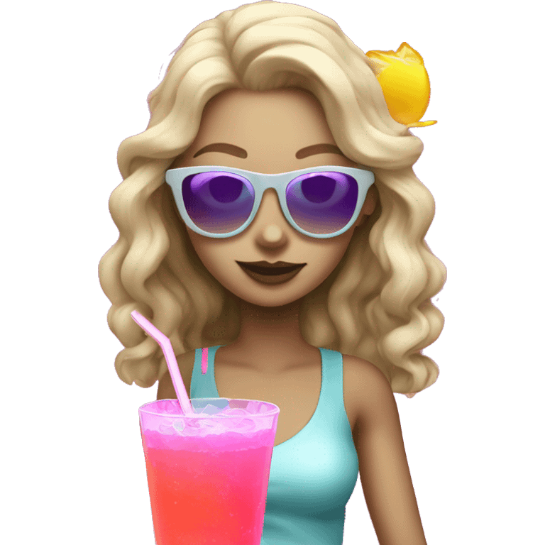 White girl in neon outfit drink cocktail  emoji